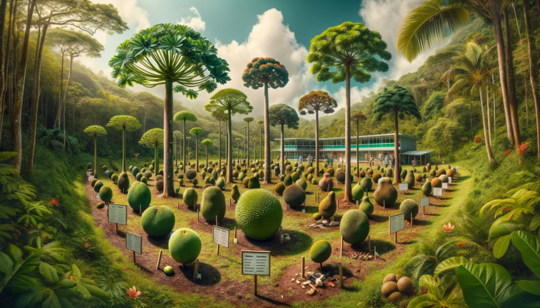 DALL·E 2024-01-25 09.14.00 - A panoramic view of a breadfruit orchard showcasing diverse cultivars of breadfruit trees (Artocarpus spp.) in a lush, tropical environment