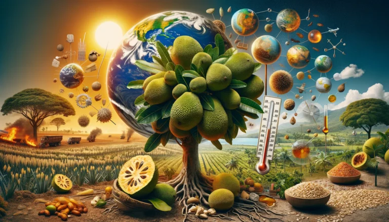 DALL·E 2024-02-10 14.43.29 - A visually appealing and creative image showcasing a breadfruit tree with ripe fruits in the foreground, symbolizing breadfruit cultivation